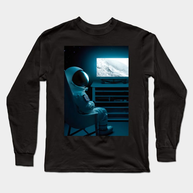 Astronaut watching TV Long Sleeve T-Shirt by maxcode